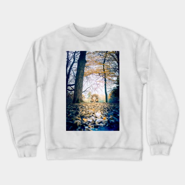 Picture of modern sculpture "Sun" in autumn color park Crewneck Sweatshirt by Czajnikolandia